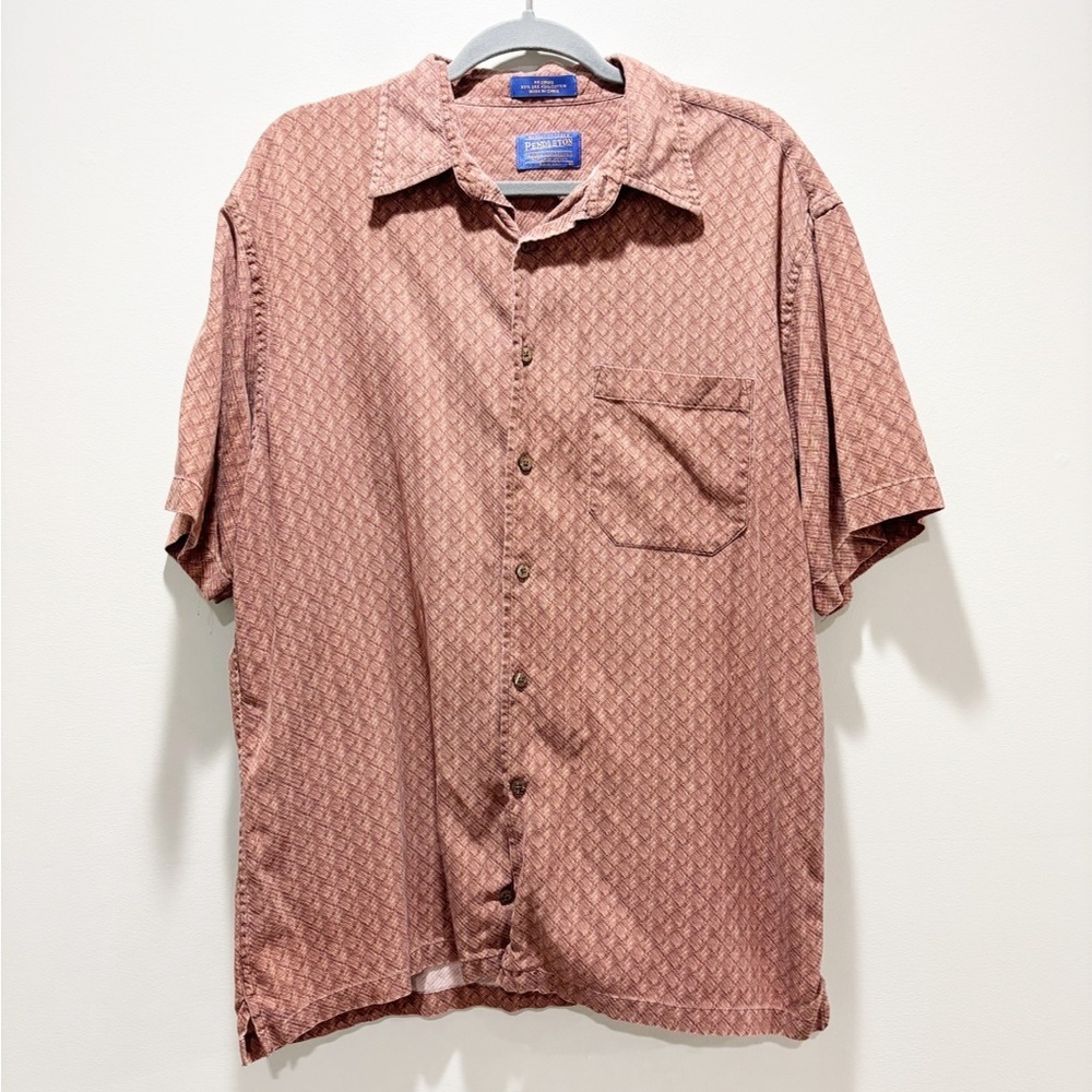 Pendleton Men's Casual Button-Down Shirt - Rust Silk Cotton Short Sleeve Size L